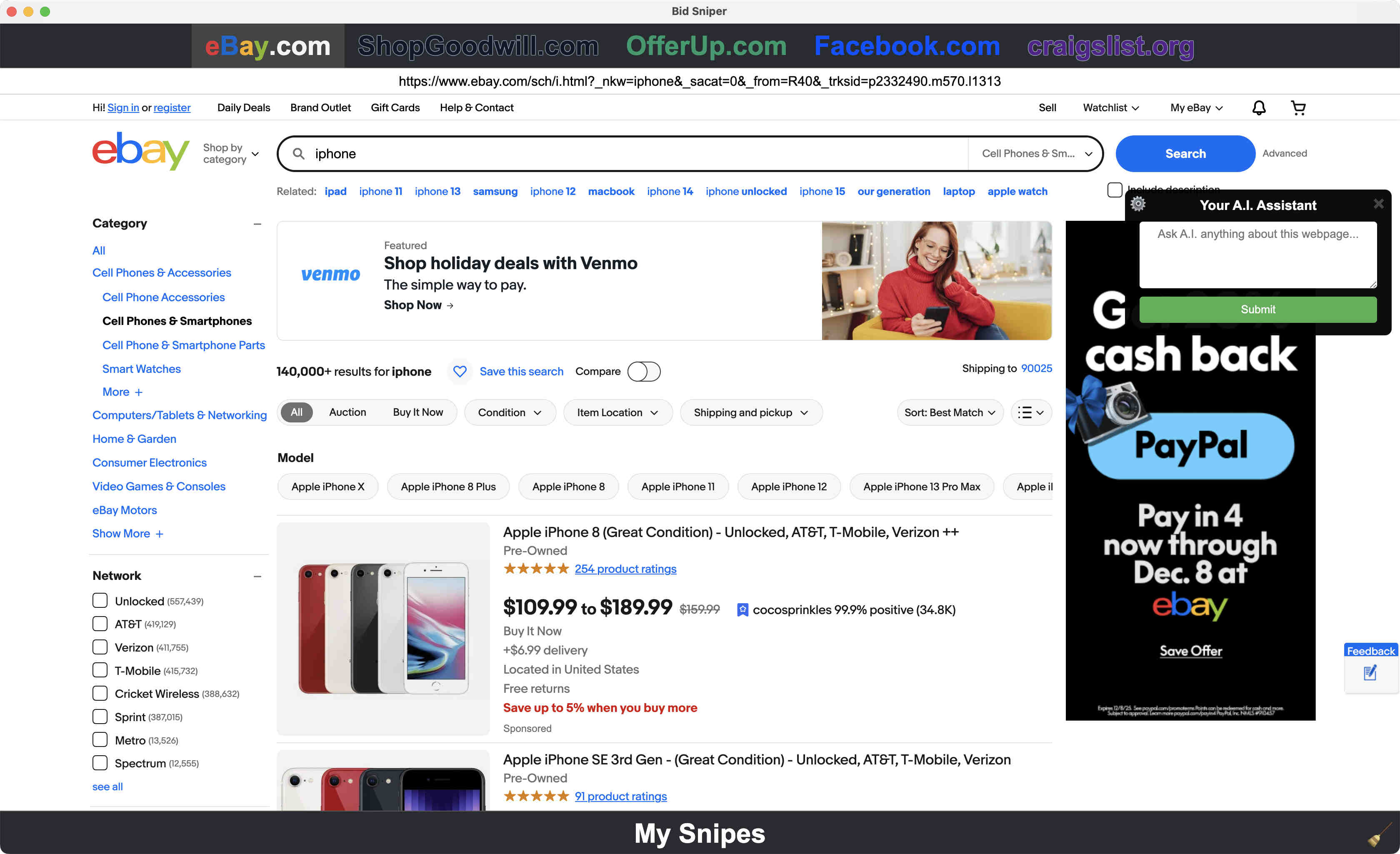 ShopGoodwill Auction Sniper and eBay Bid Sniper Interface